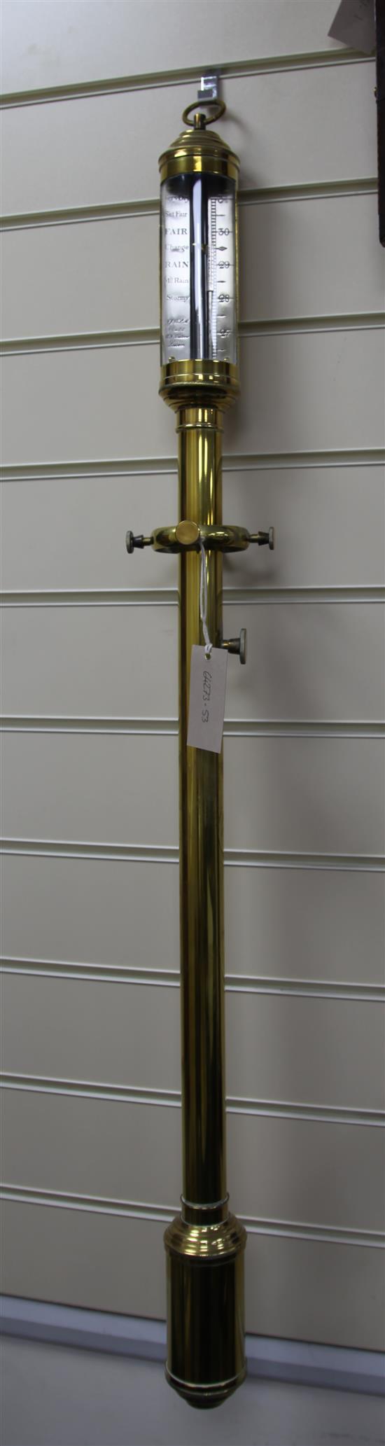 A Georgian style brass marine barometer, 3ft 1in.